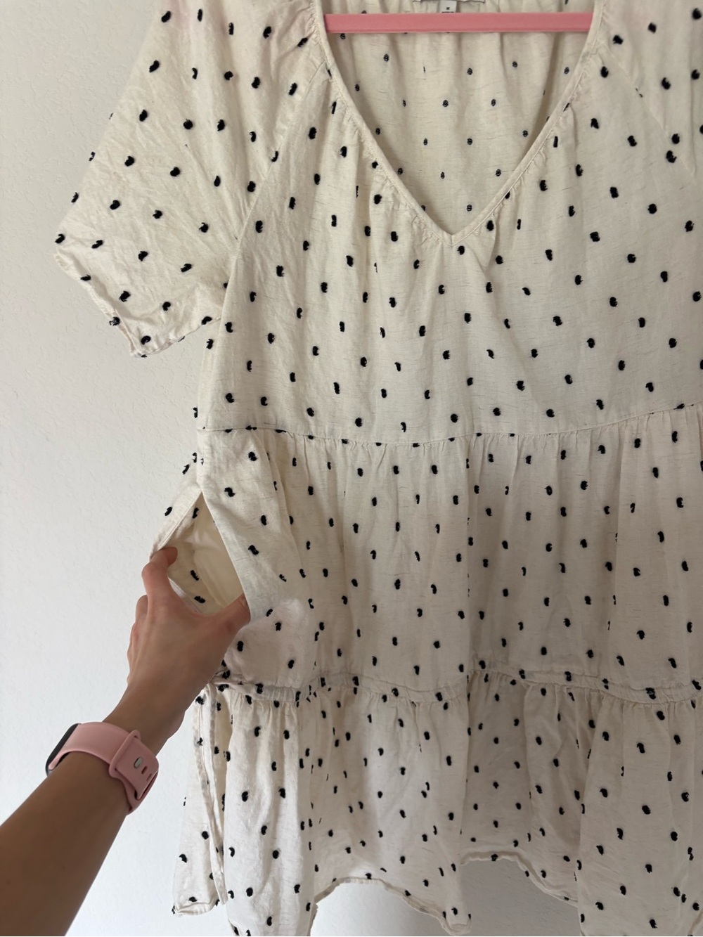 Madewell Polka Dot Tiered Babydoll Mini Dress Line Blend - Picture 6 of 6